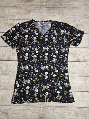 Scrubaid Halloween trick or treat skeleton scrub top